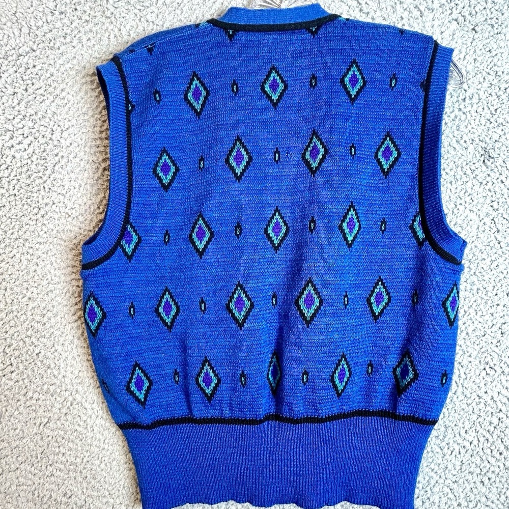 Vintage Pendleton Pure Virgin Wool Diamond Knit 80s Cardigan Vest Size Medium - Picture 2 of 5